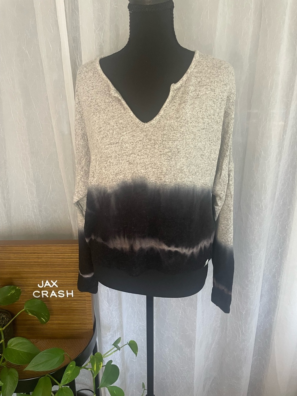 Roxy Gray to Black Ombre V-Neck Sweater